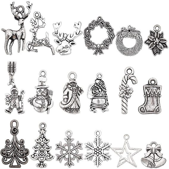 Christmas Theme Tibetan Style Alloy Pendants, Mixed Shapes