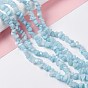 Natural White Jade Chip Beads Strands, Imitation Aquamarine, Dyed