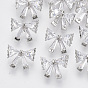Brass Shank Buttons, with Micro Pave Cubic Zirconia, Bowknot, Clear