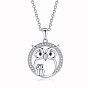 Cubic Zirconia Hollow Owl Pendant Necklace, with Stainless Steel Cable Chains