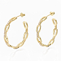 Semicircular Brass Micro Pave Clear Cubic Zirconia Cable Chain Stud Earrings, Half Hoop Earrings, with Earring Backs