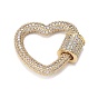 Brass Micro Pave Clear Cubic Zirconia Screw Carabiner Lock Charms, for Necklaces Making, Long-Lasting Plated, Heart