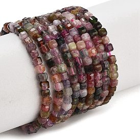 Natural Colorful Tourmaline Beads Strands, Faceted Table Cut Cube