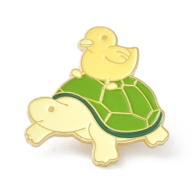 Tortoise and Duck Enamel Pin, Cartoon Animal Alloy Enamel Brooch Pin for Clothes Bags, Golden