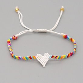 Miyuki Seed Braided Bead Bracelet, Heart Friendship Bracelet for Women