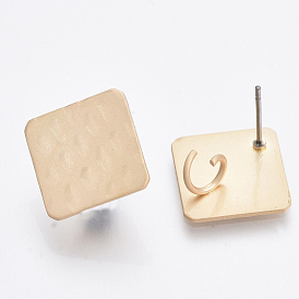 Smooth Surface Iron Stud Earring Findings, with Loop, Raw(Unplated) Pins, Cadmium Free & Lead Free, Rhombus