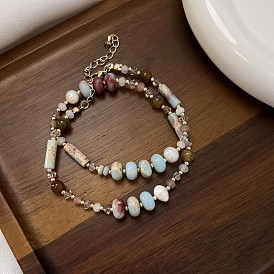 Natural Gemstone Beaded Bracelets & Necklaces Set for Women, Stainless Steel Jewelry Set