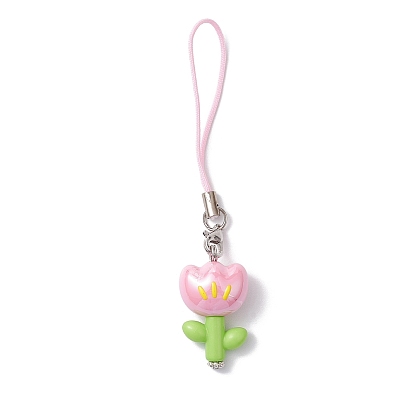Flower Acrylic Mobile Straps, with Nylon Phone Strap