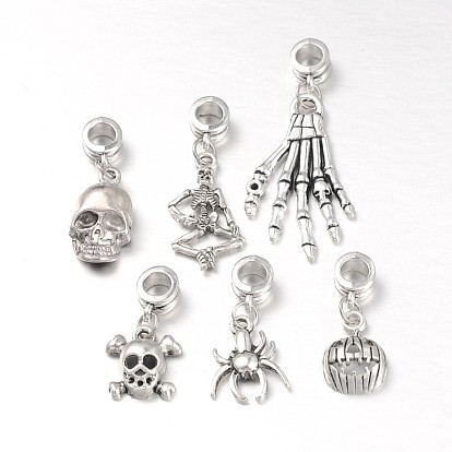 Halloween Tibetan Style Alloy European Dangle Charms, Mixed Shapes, 26~47mm, Hole: 5mm