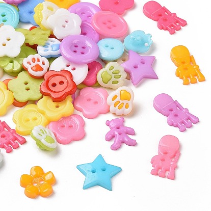 Mixed Acrylic Buttons, Mixed Shapes, Mixed Style, 13~22x10.5~21x2~3.5mm, Hole: 1~3mm