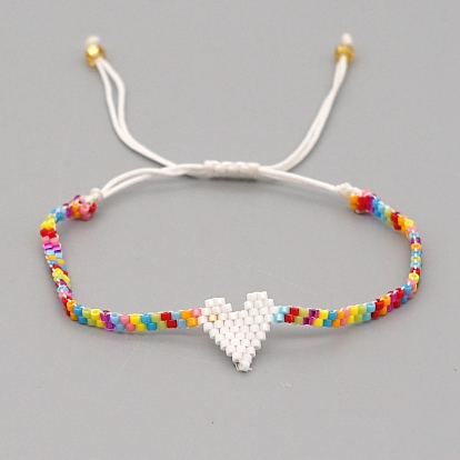 Miyuki Seed Braided Bead Bracelet, Heart Friendship Bracelet for Women
