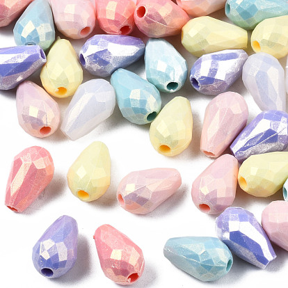 Spray Painted Acrylic Beads, Rubberized Style, Faceted, Teardrop