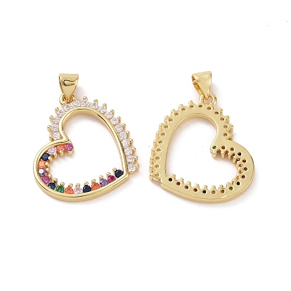 Brass Cubic Zirconia Pendants, Hollow Heart Charm