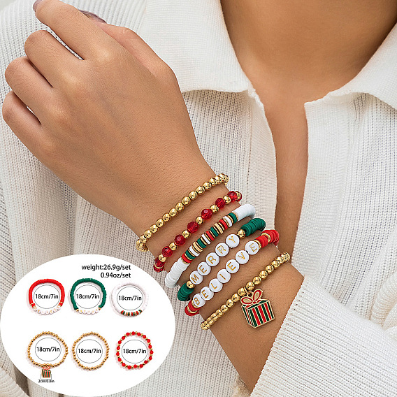 Рождественская тематика ручная работа полимерная глина heishi & ccb & акриловые бусины эластичные браслеты для женщин