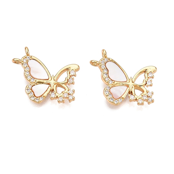 Латунь микропаве фианиты с подвесками-ракушками, без кадмия и без свинца, бабочки прелести