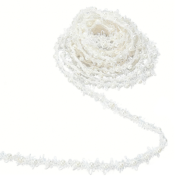 4Yards Polyester with Plastic Pearl Beaded Trim for DIY Sewing Craft