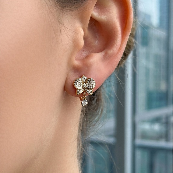 316L Surgical Stainless Micro Pave Clear Cubic Zirconia Stud Earrings, Butterfly, Half Hoop Earrings