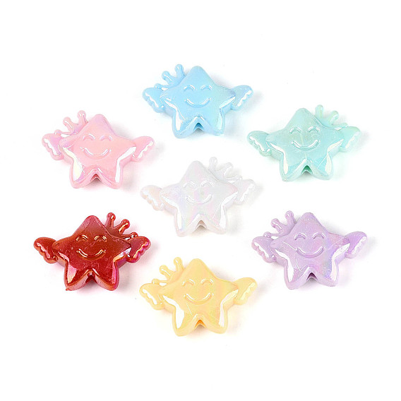 Непрозрачные акриловые бусины, звезда, с покрытием AB цвета