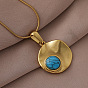 304 Женские ожерелья с подвесками из нержавеющей стали и окрашенной синтетической бирюзы в виде диска, глубокое синее небо