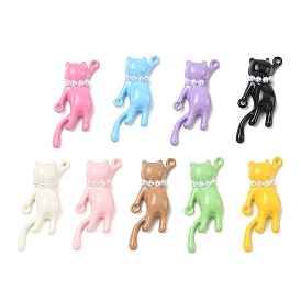Baking Paint Alloy & Imitation Pearl Connector Charms, Cat Links