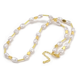 Rack Plating Brass & ABS Plastic Pearl Beads Beaded Necklaces for Women, Cadmium Free & Lead Free, Long-Lasting Plated