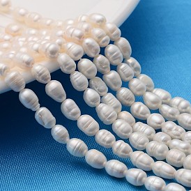 Grado de hebras de perlas de agua dulce cultivadas naturales, idea para el regalo del día de madre, granos de arroz, blanco