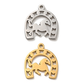 304 Stainless Steel Charms, Laser Cut, Horseshoe with Horse Charm
