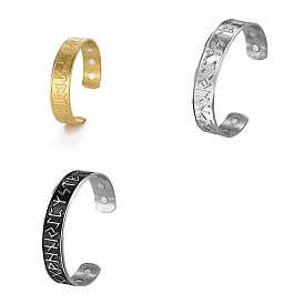 304 Stainless Steel Word Cuff Bangle with Magnetic Iron Beaded, Rune Words Odin Norse Viking Amulet Magnetic Therapy Jewelry