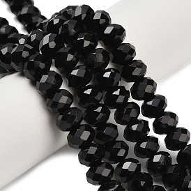 Бусины из натурального черного оникса, рондель, граненые, окрашенная и подогревом