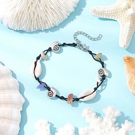 Плетеные браслеты из бусин из натуральных и синтетических драгоценных камней и ракушек каури, браслеты из тибетских бусин из сплава