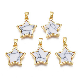Colgantes de latón chapado en oro real 18 k, con cabujones sintéticos de malaquita o turquesa, sin cadmio y níque y plomo, estrella