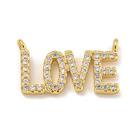 Rack Plating Brass Micro Pave Clear Cubic Zirconia Word Pendants, LOVE Charms, Long-Lasting Plated