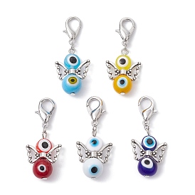 Ecil Eye Angel Resin & Glass Pendant Decorations, with Zinc Alloy Lobster Claw Clasps