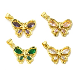 Brass with Glass Pendants, Real 18K Gold Plated, Butterfly