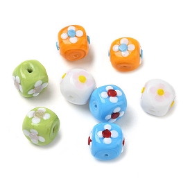 Эмалевые бусины ручной работы в технике лэмпворк, бусины ручной работы, Кубик с цветком