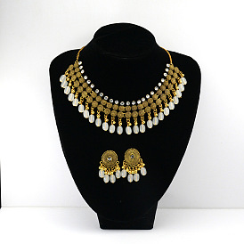 Овальный сплав в стиле бохо с подвеской в виде кисточки из смолы и комплект из серег-гвоздиков, античное золото 