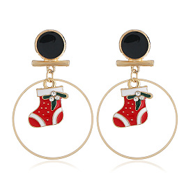 Red Santa Boots Earrings - Festive Round Jewelry for Fashionable Christmas Look