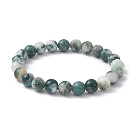 Natural Tree Agate Round Bead Stretch Bracelets for Women