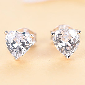 Sparkling Heart-shaped Gemstone Stud Earrings for Women in 925 Silver - Elegant and Chic Birthday Gift