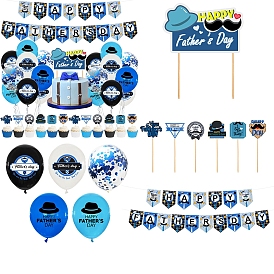 Father's Day Theme Party Decoration Set, including 1 Strand Happy Father's Day Paper Banner, 20Pcs Balloons, 13Pcs Cake Toppers