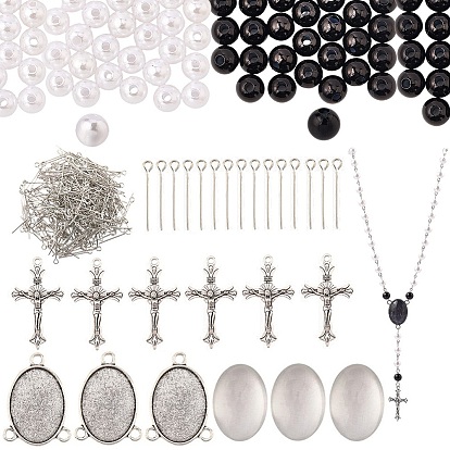 Наборы для самостоятельного изготовления четок из бусин, включая подвески из цинкового сплава и оправу для кабошона, Кабошоны из стекла, пластиковые жемчужные бисера, латунный штифт