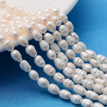 Grado de hebras de perlas de agua dulce cultivadas naturales, idea para el regalo del día de madre, granos de arroz, blanco