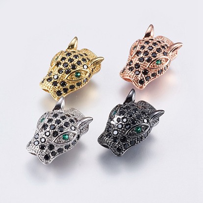 Brass Micro Pave Cubic Zirconia Beads, Leopard