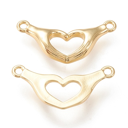 Brass Links Connectors, Long-Lasting Plated, Hand with Heart