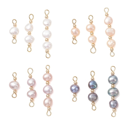 3шт. натуральные культивированные пресноводные жемчужины, бусины-коннекторы в форме картофеля, золотые