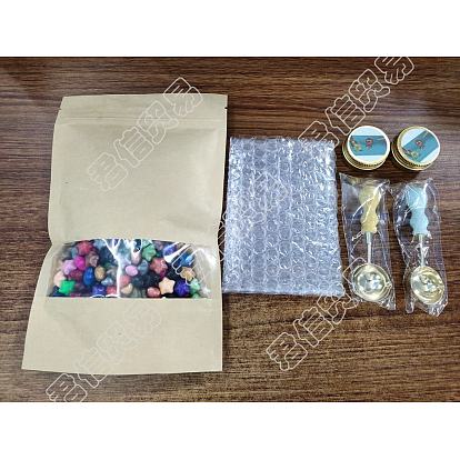 CRASPIRE DIY Scrapbook Making Kits, Including 2Pcs Paraffin Candles, 2Pcs 2 Colors Beech Handle Wax Sealing Stamp Melting Brass Spoon, 350Pcs Sealing Wax Particles