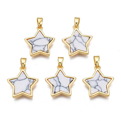 Colgantes de latón chapado en oro real 18 k, con cabujones sintéticos de malaquita o turquesa, sin cadmio y níque y plomo, estrella