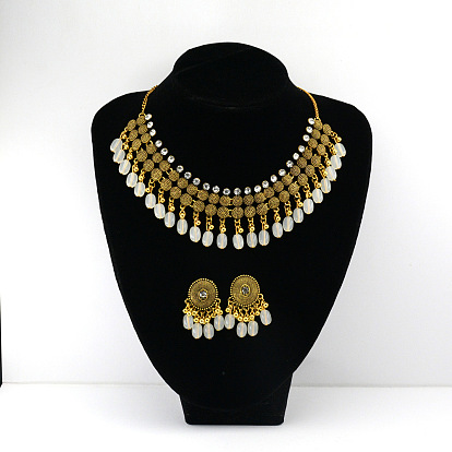 Овальный сплав в стиле бохо с подвеской в виде кисточки из смолы и комплект из серег-гвоздиков, античное золото 