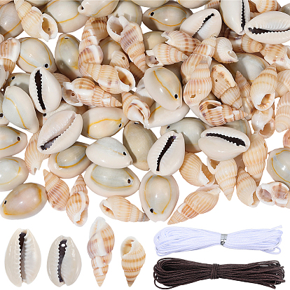 Наборы для изготовления подвесок и ожерелий из натуральных ракушек своими руками 100 шт. 2 стилей, включая плетеную нейлоновую нить