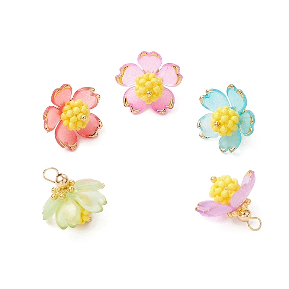 Прозрачные акриловые подвески, , со стеклянными бусинами и латунными петлями